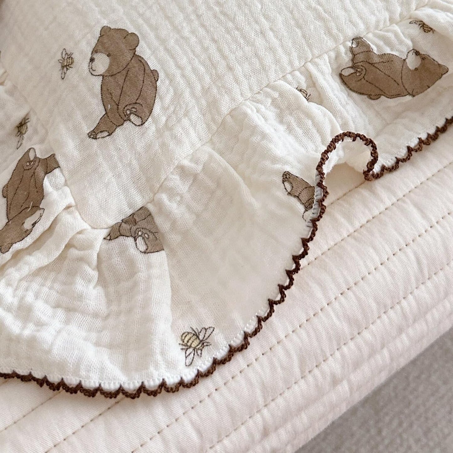 BuLuTu Cartoon Bear Muslin Pillowcase for Boys Girls Cute Animal Print Toddler Pillow Cases Soft Breathable Cotton Crib Cradle Pillow Cover for Kids Nursery Bedding,1 Piece, 14"x20"