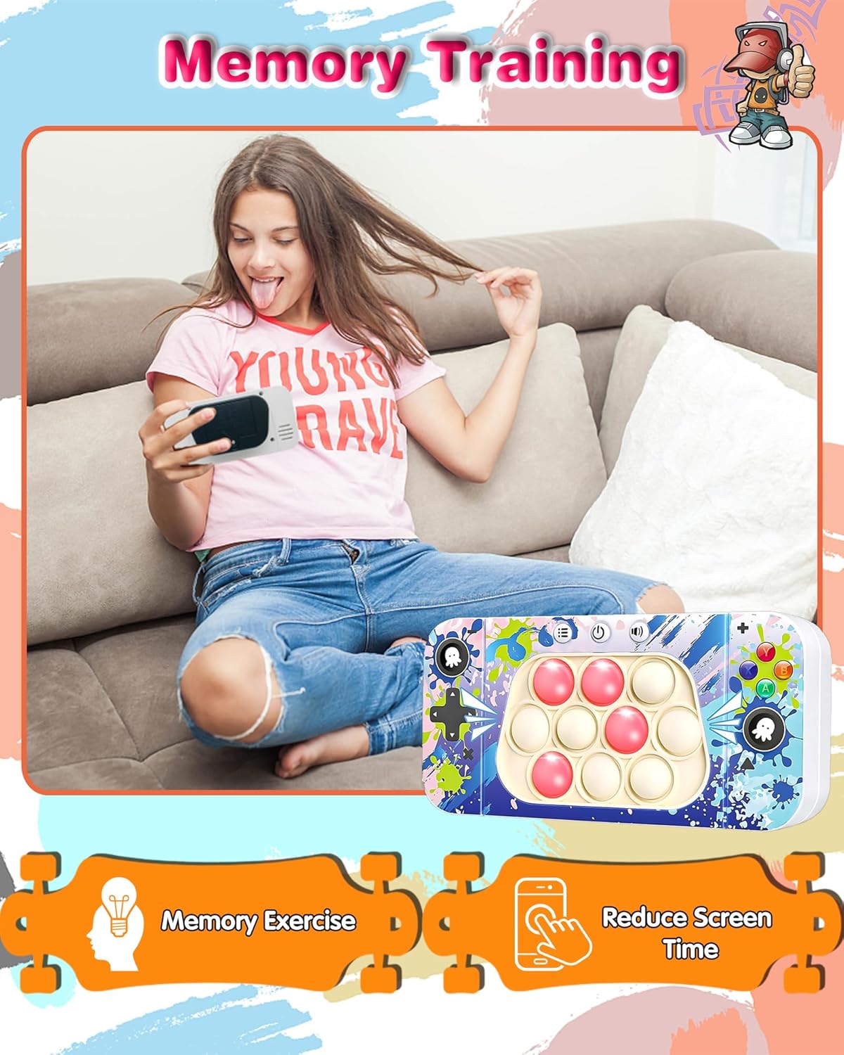 Fast Push Game Fidget Toys for Kids Adults, Quick Push Game, Handheld Sensory Fidget Popper Game Console Toys for Kids 6-12, Birthday Gifts for Boys, Girls, Teen (Camouflage)