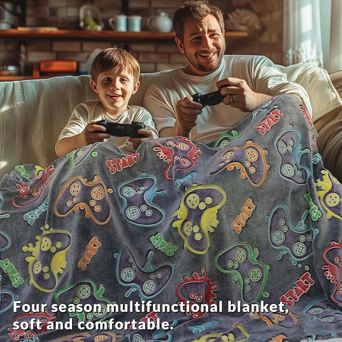 Gamer Gifts for Teen Boys Kids Gaming Controller Toys - Glow in The Dark Blanket Gamepad Gifts for 2 4 6 8 10 11 Year Old Boys - Game Room Decor for Men Son Boyfriend Birthday Christmas 50"x60"