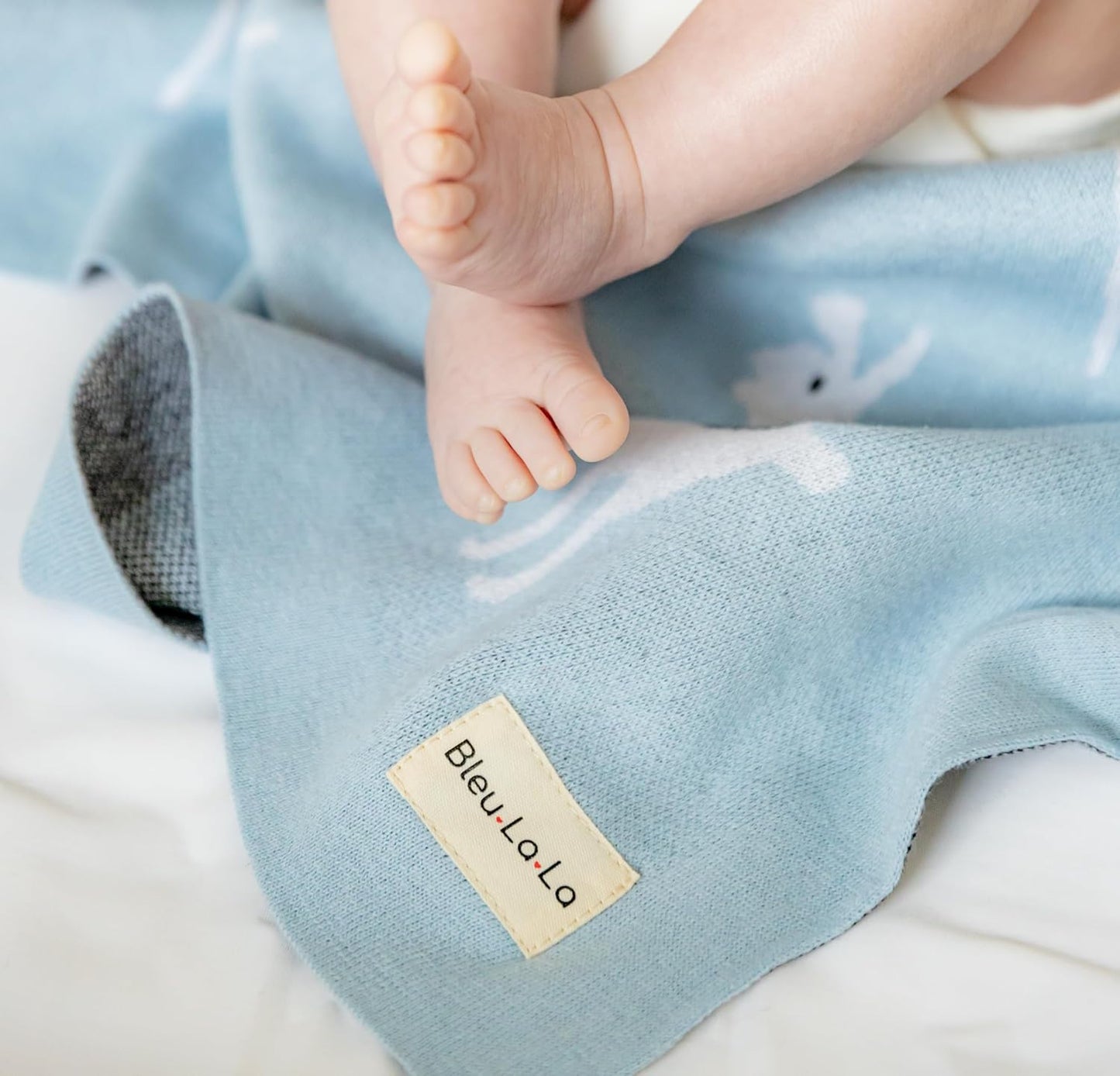 Baby Receiving Swaddle Stroller Blanket - 100% Fine Loomed Cotton Cozy Cuddle Crib Stroller Unisex Quilt Knit Blanket for Newborns Infants Toddler Boys and Girls (Llama - Baby Blue)