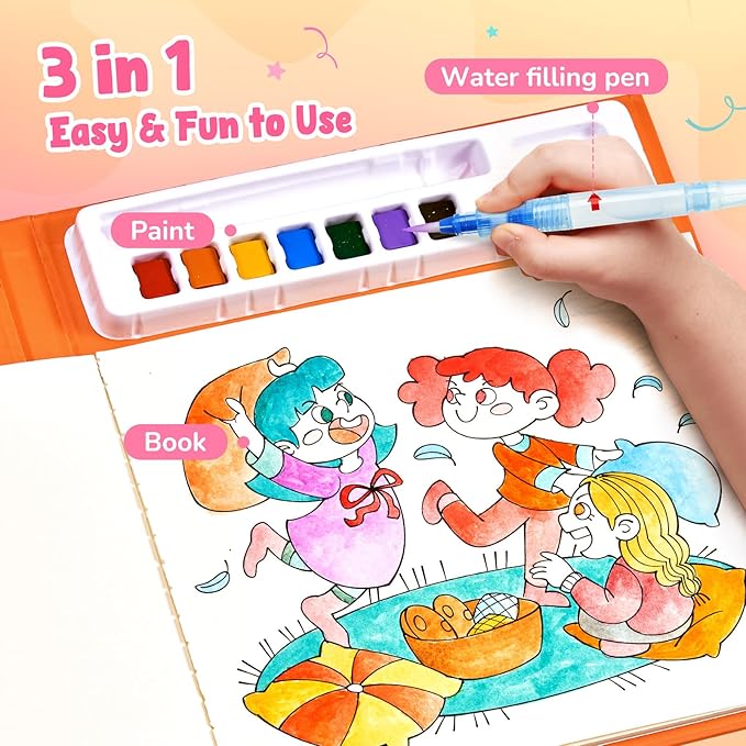 JoyCat Paint with Water Coloring Books, Art & Craft Activity, No Mess Art for Kids Ages 4-8, Craft Kits & Supplies, DIY Creative Activity, Presents for Girls & Boys (Party)