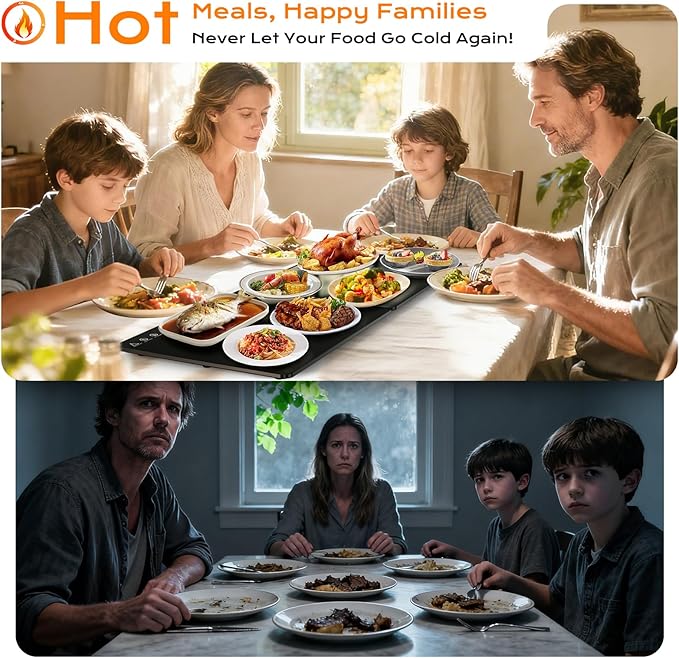 Electric Warming Mat for Food 32" x 12", Tempered Glass Top,Food Warmer Tray for Countertop, Parties Buffet,Gatherings,Adjustable 104–212°F with 1–12h Timer,Built-in Thermostat & Overheat Protection