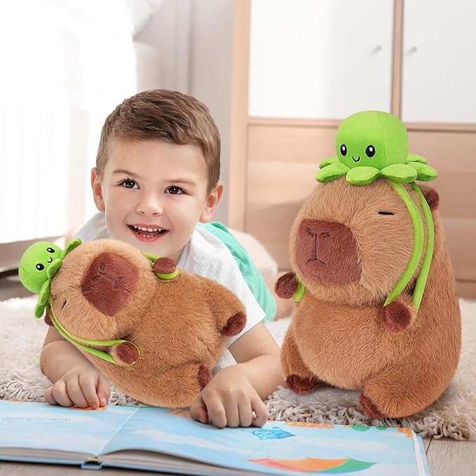 Achwishap Capybara Plush,Capybara Stuffed Animal Cute Plushies,Capybara Plush Toys,Kawaii Plushie Stuffed Toy with Octopus Backpack Plushies Gifts for Kids Adults(Capybara with Octopus Backpack,9.1”)