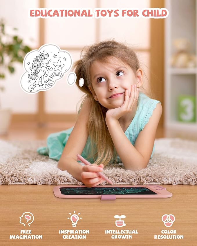 10 Inch Writing Tablet for Kids, Unicorn Toys Gifts for Girls Aged 3-5, Toddler Girl Toys Kids Educational Toys Travel Toys, Birthday Gift for 3 4 5 6 7 8 9 Year Old Girl(Pink)