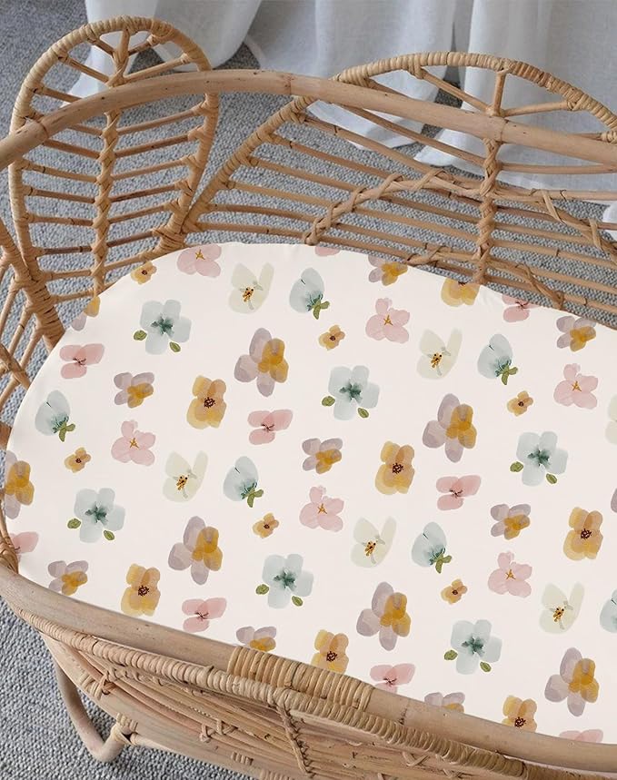 Bassinet Sheets for Baby Girls Boys 2 Pack, Fitted Baby Mattress Sheet for Rectangle, Oval, Hourglass Bassinet Mattress, Breathable Cozy & Universal Fit (Bee Happy)