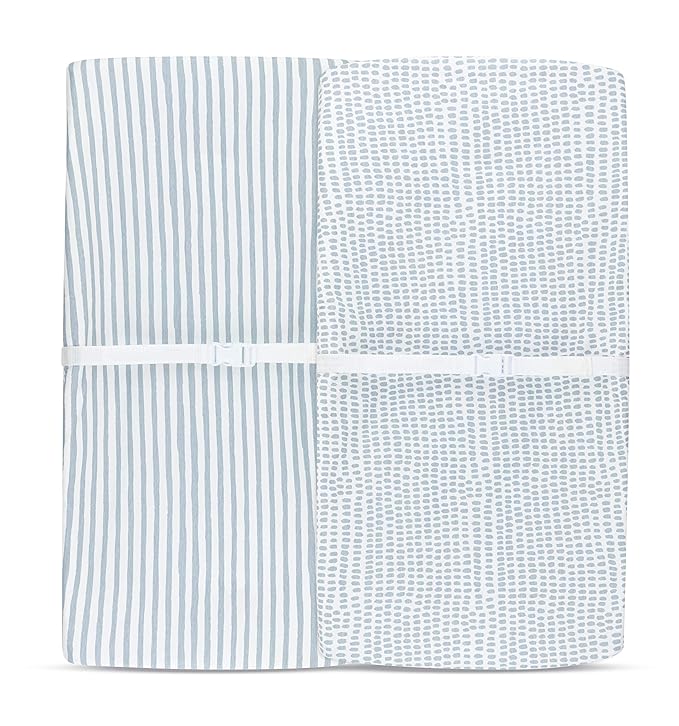 Ely’s & Co. Patent Pending Waterproof Changing Pad Cover|Cradle Sheet 2-Pack Set for Baby Boy - 100% Cotton, Jersey Knit Cotton Sheets with Waterproof Lining — Misty Blue, Stripes and Splashes