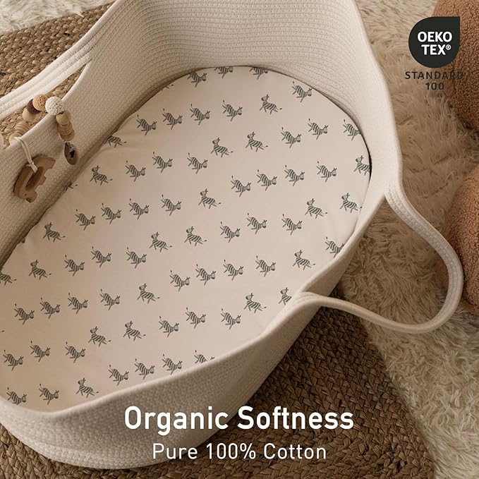 Gllquen Baby Bassinet Sheets 2 Pack, 100% Organic Cotton Bassinet Fitted Sheets for Girls Boys, Soft & Breathable Unisex Baby Mattress Sheet for Standard Bassinets 33"x17"(Yellow)