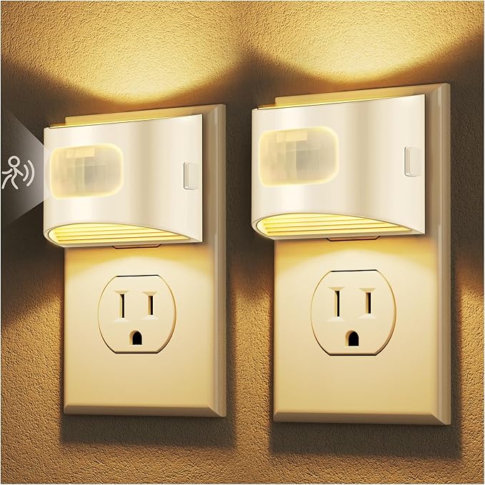 DORESshop LED Night Light[2 Pack], Night Lights Plug into Wall, 3 Mode Plug in Night Light with Motion Sensor, Dusk to Dawn Sensor, Nightlights for Adults, Bedroom, Bathroom, Hallway, White Cover