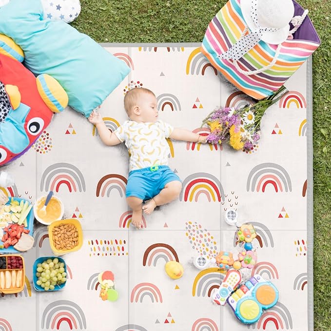 Baby Play Mat,79"X71"Extra Large Play Mat,Non-Toxic Tummy Time,Baby Play Mats for Floor,Waterproof,Baby Crawling Mat,Soft Foam Mat for Babies and Toddlers,Reversible & Portable Star and Rainbow
