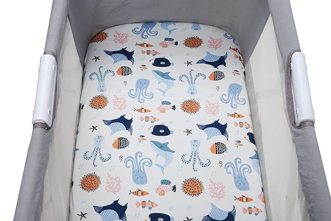 Onacosht Bassinet Sheets for Baby Boy and Girl, Stretchy Fitted Sheet Universal for Bassinet Cradle Hourglass Oval Rectangle Pad/Mattress, 4 Pack Undersea Fish, Animal and Dinosaur Printing