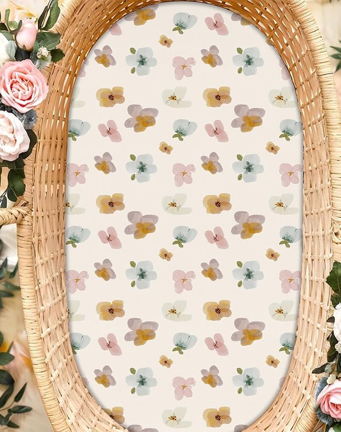 Bassinet Sheets for Baby Girls Boys 2 Pack, Fitted Baby Mattress Sheet for Rectangle, Oval, Hourglass Bassinet Mattress, Breathable Cozy & Universal Fit (Bee Happy)