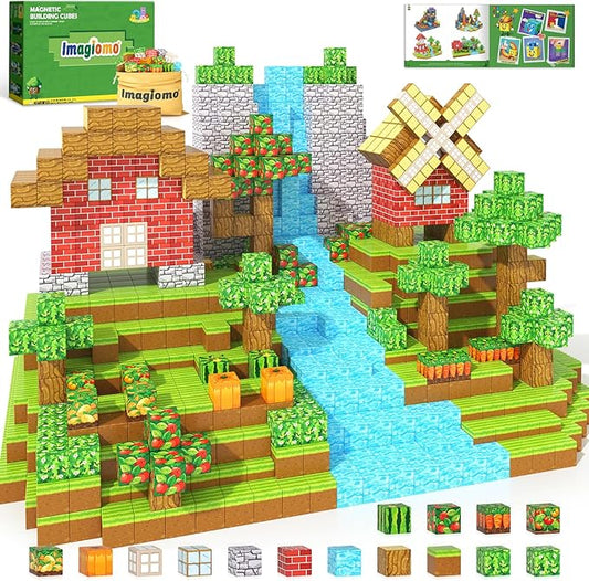 150PCS Magnetic Blocks - Build Mine Magnet World Farm Edition, Magnetic Kids Games for Boys & Girls Age 3-5 4-8 6-8, STEM Sensory Construction Classroom Must Haves Building Toys for Toddlers