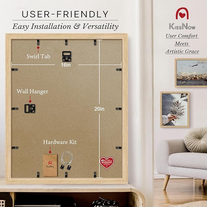 16x20 Picture Frame 2 Pack, Natural Oak Wood, Wall Gallery Poster Frame