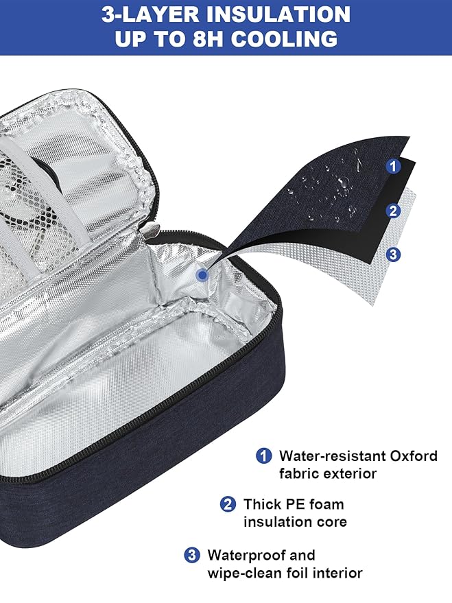YOUSHARES Breastmilk Cooler Travel Bag with Digital Thermometer, Small Insulated Baby Milk Storage with 2 Ice Packs, Daycare and On-The-Go Moms （Navy）