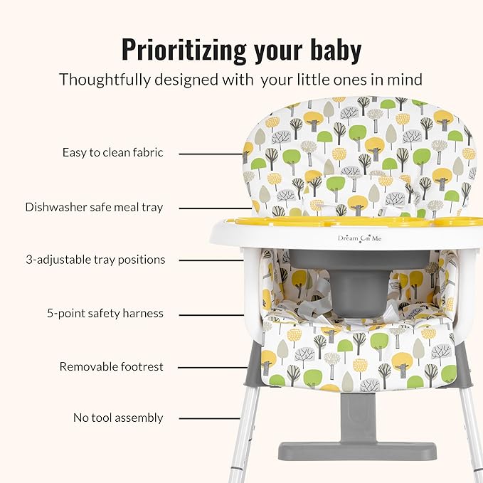 Dream On Me Curio Sit N Seek 3 in 1 Convertible Baby High Chair in Lime, Removable and Adjustable Tray, Portable High Chair, Adjustable Legs, Detachable Footrest, PU Fabric & 5 Point Safety Harness