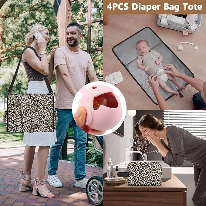 IBFUN Diaper Bag Tote for Baby - Large Baby Bag 4Pcs with Waterproof Changing Pad Pacifier Case, Travel Hospital Mommy Bag