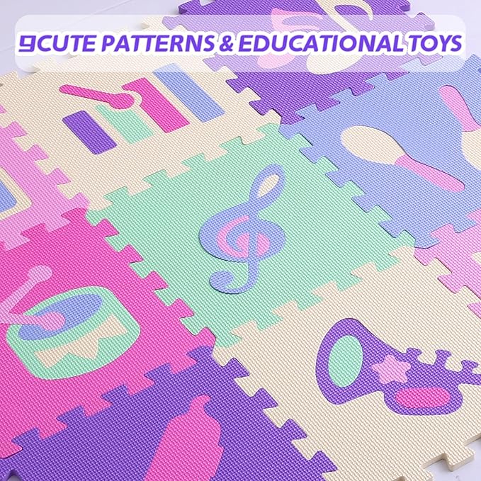 Coolcandy Baby Play Mat Without Fence, 9Pcs Interlocking Puzzle Floor Mat, 0.4" Thick Non-Toxic EVA Foam Play Mat, for Infants & Toddlers 3-36 Months, Soft Puzzle Tiles for Play Areas