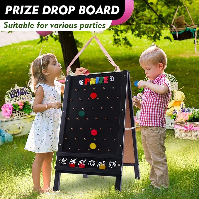 15.7x27.5in Foldable Prize Drop Game Board, Double-Sided Coin Drop Game with Chalkboard Sign, Includes 10 Coin Drop Discs, Perfect for Store Events, Parties, Carnivals, and Trade Shows