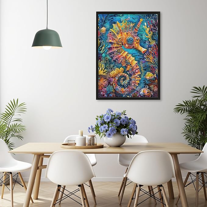 1000 Piece Jigsaw Puzzle for Adults - Vibrant Seahorse Design, 1000 Pieces Challenging & Colorful Art Puzzle for Adults, Color-Coded Back, Puzzle Gift-Ready 19.25 x 26.65 in