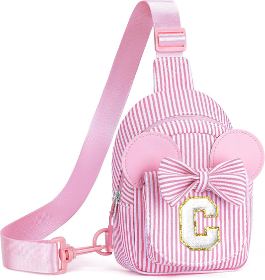 Crossbody Bags for Girl Kid, Girls Kids Birthday Gifts Monogram Sling Bag Crossbody Bags for Kid Girls Preppy Stuff Gifts for Kids 3-8 Fanny Packs Friend Sister Birthday Gift (Pink C)