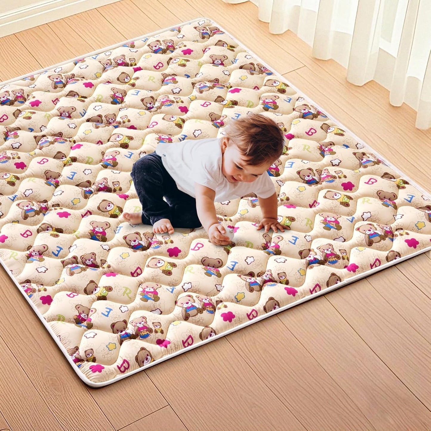 Vibe Bear High-Density Foam Baby Play Mat, 59x59 Inches Thicken One-Piece Comfortable and Soft Baby Playmat, Non Slip Washable Floor Mat for Infants, Toddlers