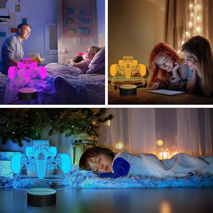 F1 Gifts for Boys Men, Formula 1 Racing Car 3D Illusion lamp Roadster Night Light for Kids Boys Bedroom Decor,16 Colors Changing Lighting Lamp with Remote Control
