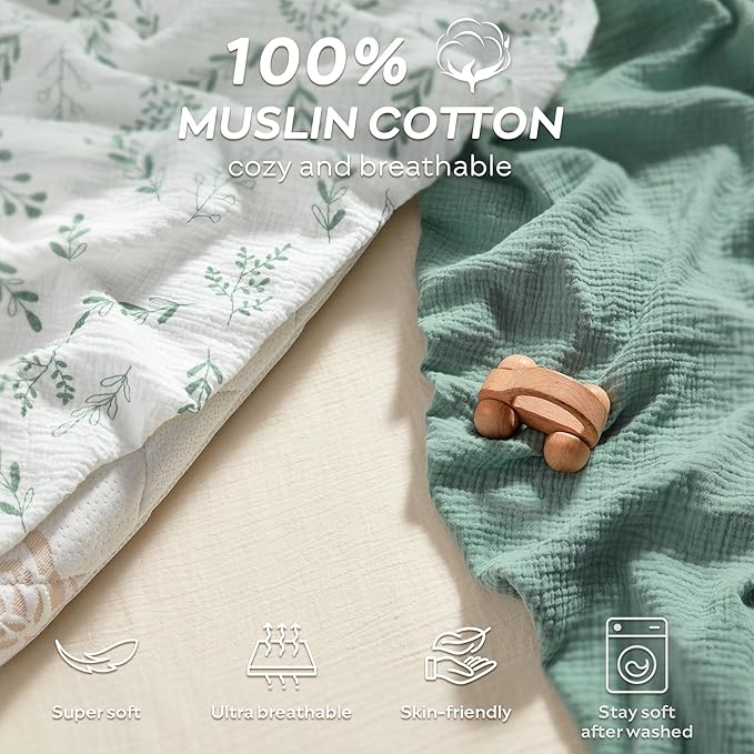 JELLYMONI 2 Pack Muslin Toddler Pillowcase for 13x18 Pillow, 100% Cotton Baby Pillow Case Cover for Bed, Toddler Cot and Travel, Soft & Breathable Baby Kids Envelope Pillowcase, No Pillow