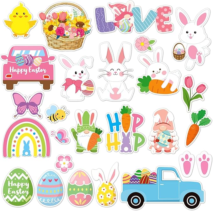 MARFOREVER 50 PCS Easter Window Thick Gel Clings Stickers Rabbit Eggs Window Decals Reusable Gel Clings for Adults Kids Classroom Home Spring Easter Party Supplies Decorations
