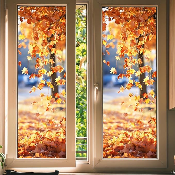 Fall Window Clings for Glass 1 Sheet Maple Leaves Window Decals Window Stickers Reusable Windows Cling for Autumn Party Supplies Home School Office Glass Decorations