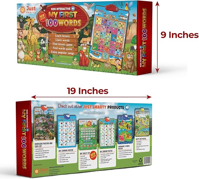 Just Smarty Interactive First 100 Words Learning Toys for 2 Year Olds | Educational First Words Alphabet Poster for Children | Learning Words for Toddlers ABC Chart | Alphabet Learning Toys for Kids