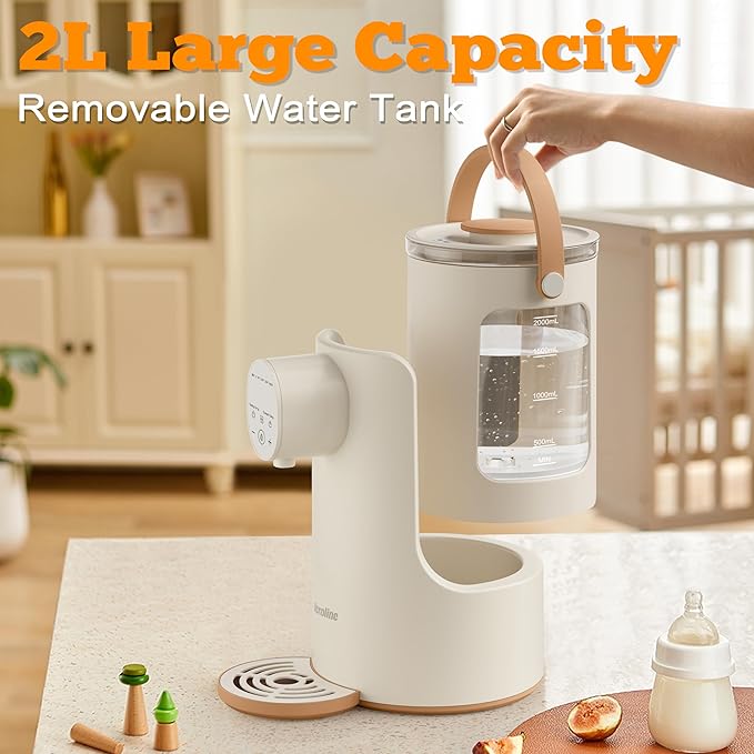 Instant Water Warmer, 2L Baby Formula Dispenser, 5 Temperature Control & 7x24H Keep Warm, Baby Bottle Warmer with Night Light, Hot Water Dispenser for All Bottles, Detachable Glass Tank