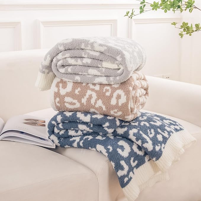 NEXHOME PRO Leopard Soft Blanket Twin Size, Fuzzy Throw Blanket for Couch Bed Sofa Picnic, Knit Blankets for Women Gifts Grey 60 x 80 inches