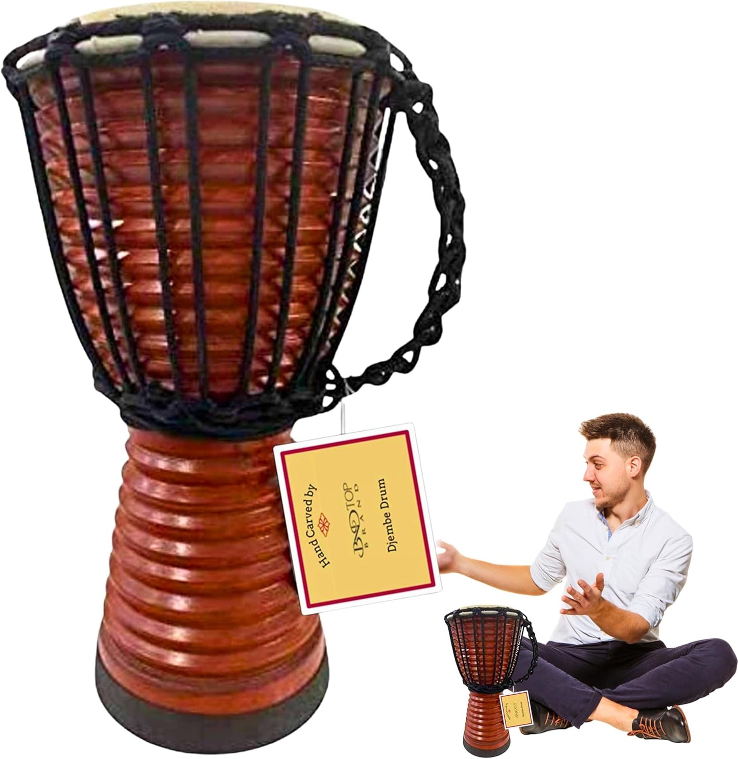 Drum Djembe is a Rope goat skin Covered Goblet African Drum Played by Hands West Africa style jembe for drums circle and more (6x12 carved) Designed in the USA