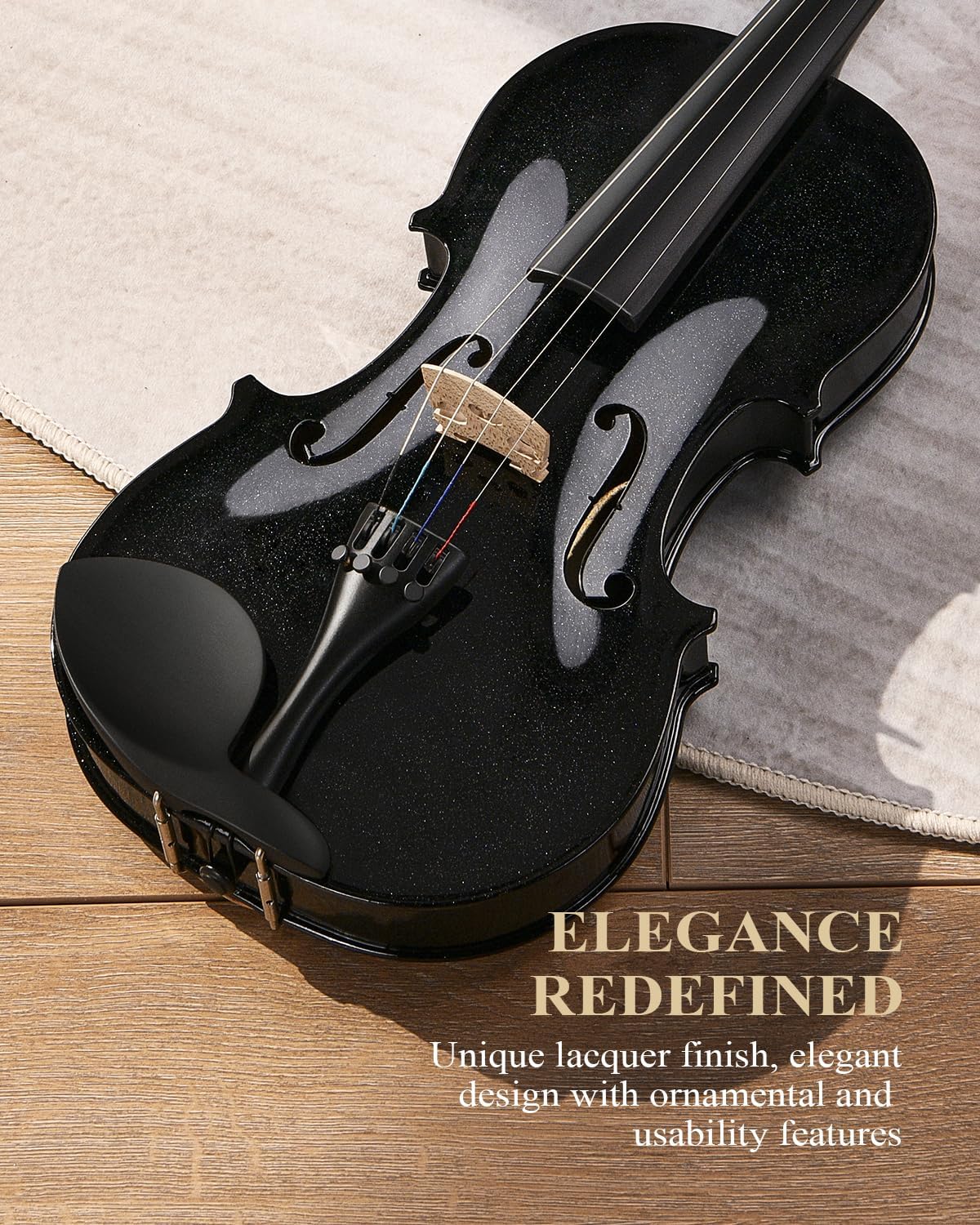 Eastar 4/4 Violin Set Full Size Fiddle Solidwood for Adults with Hard Case, Shoulder Rest, Rosin, Two Bows, Clip-on Tuner and Extra Strings, Black