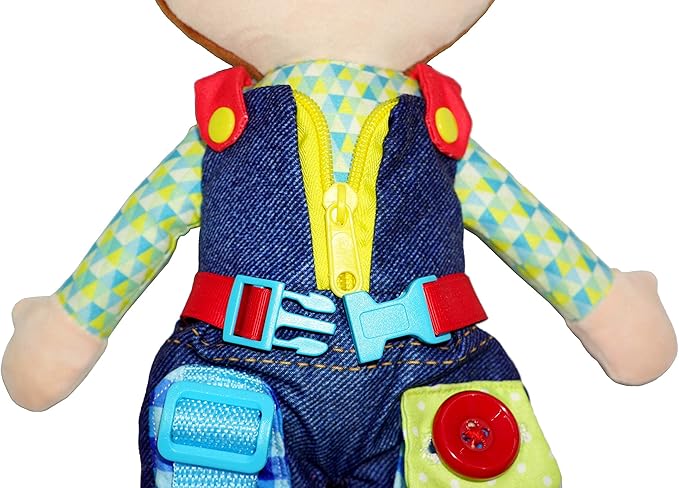 June Garden 15.5" Dressy Friends Lucas - Educational Stuffed Plush Doll for Kids and Toddlers 2 Years and Up - Montessori Buckle Soft Toy