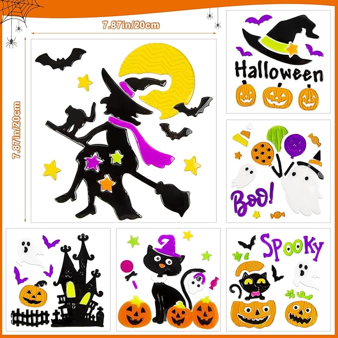 Halloween Window Clings Gel, Witch, Witch Hat, Black Cat, Castle, Home Party Supplies Window Glass Decorations