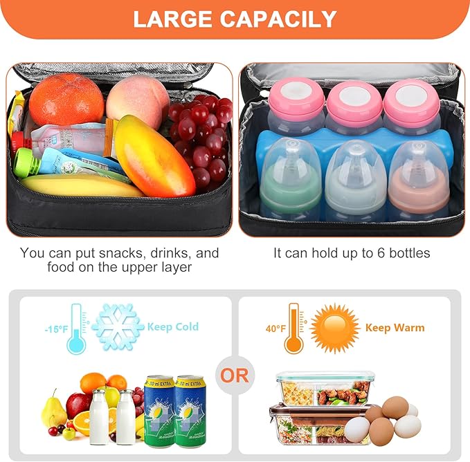 Accmor Breastmilk Cooler Bag with Ice Pack, Fits 6 Baby Bottles Up to 9 Ounce Insulated Baby Bottle Tote Bags, Waterproof Breastmilk Cooler Bags for Nursing Working Mom Daycare