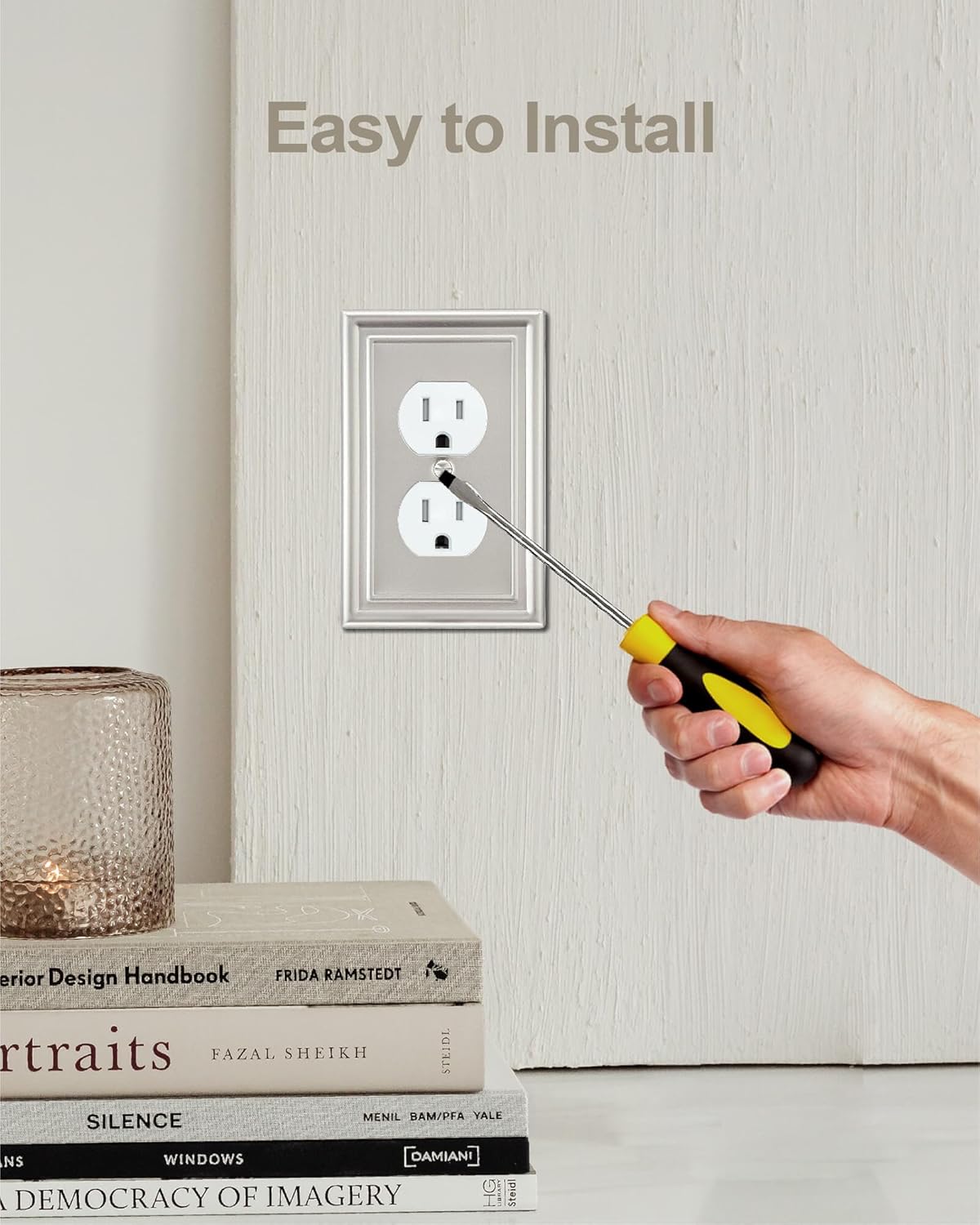 4-Pack Duplex Wall Plate, Satin Nickel Outlet Cover for Electrical Outlet, Receptacle, Decorative Switch Plates, Durable Metal, Midsize