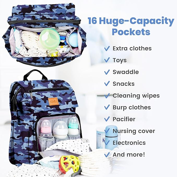PILLANI Baby Diaper Bag Backpack - Large Bag for Boys & Girls, Waterproof Diaper Backpack - Travel Diaper Bags w/Changing Pad, Baby Registry Search & Shower Gifts - Essentials Must Haves Newborn Stuff