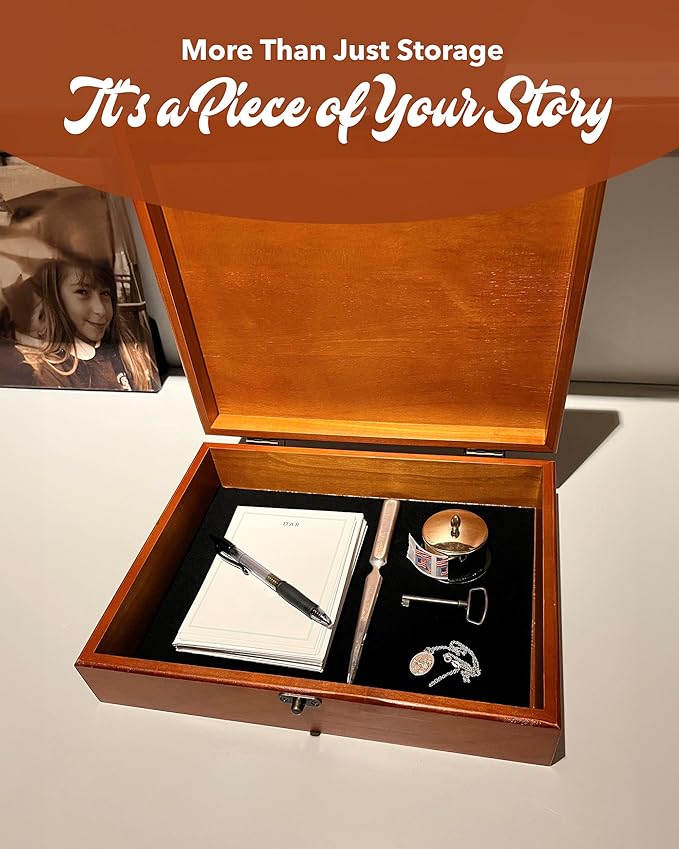 WE Games Wooden Memory Box for Keepsakes – Vintage Decorative Storage Box with Lid - Light Cherry Finish with Engraving