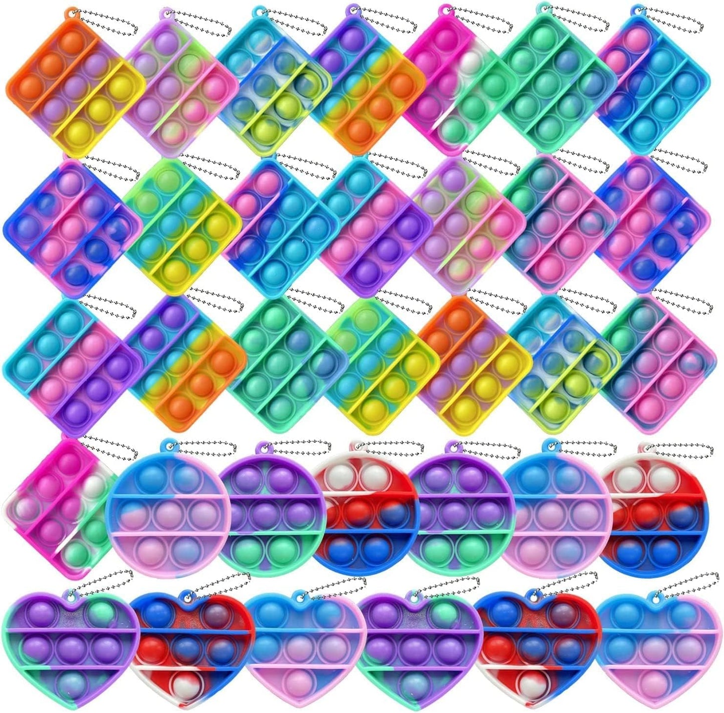 50 pcs Random Color Mini Squeeze Pop Bubble Fidget Sensory Toys, Mini Keychain Wrap Small Relieve Anxiety Stress Toy, Pop Bulk Silicone Classroom Prize for Kids Adult Party Gift