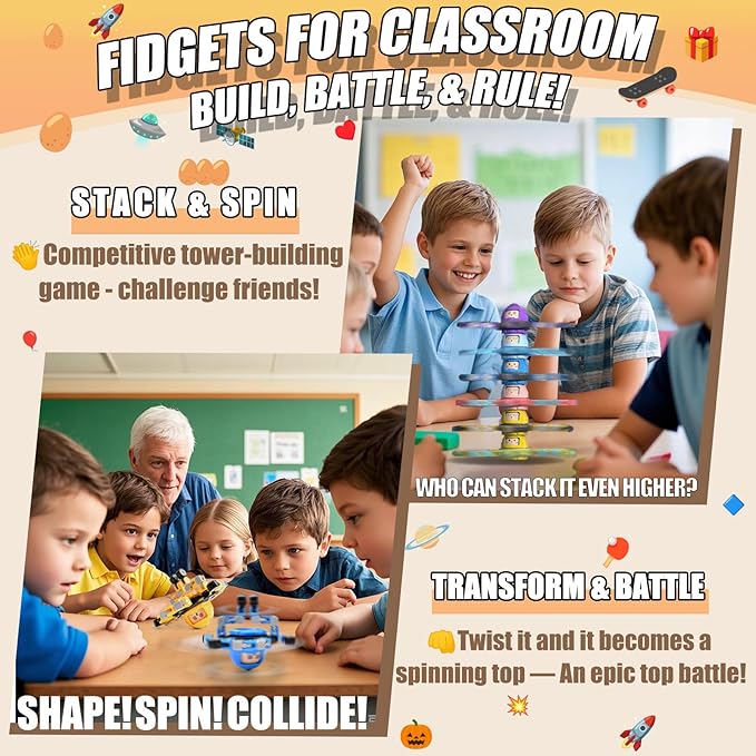 4Pcs Transformable Fidget Spinners for Kids Fidget Toys Teens Adults Sensory Toys with Autism ADHD Stocking Stuffers Bulk Gifts for Boys Girls Party Favors Travel Activities