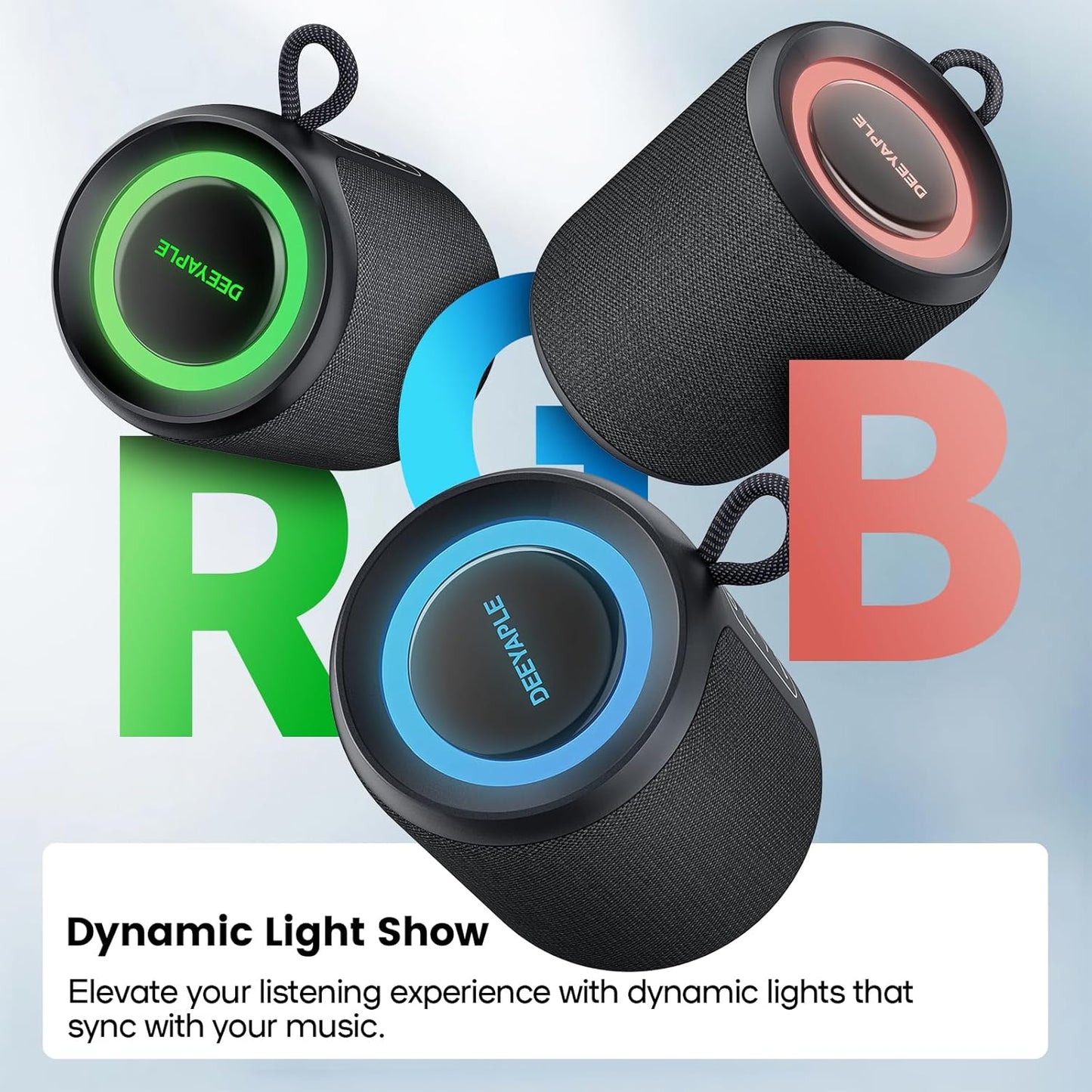 Bluetooth Speaker Wireless,IP67 Waterproof & Dustproof Portable Speaker with Lights,15W Loud Stereo Sound, 2500mAh Battery All Day Playtime, TWS Pairing, BT5.3, Home/Party/Outdoor/Beach (Black)