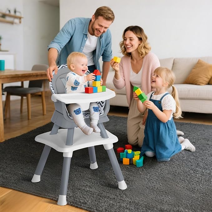 Baby High Chair, 8 in 1 Convertible Highchairs for Babies and Toddlers, Children Dining Booster Seat/Kids Building Block Table for Girls Boys, Baby Seat with Removable Tray, Chevron