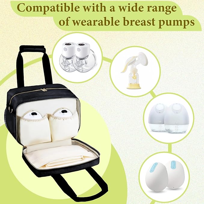 Breastmilk Cooler Bag Fits 6 Baby Bottles up to 9 Ounce with Ice Pack, Wearable Breast Pump Storage Bag Plus , Insulated Bottle Travel Bag Compatible with Momcozy/Elvie/Willow, with Shoulder Strap