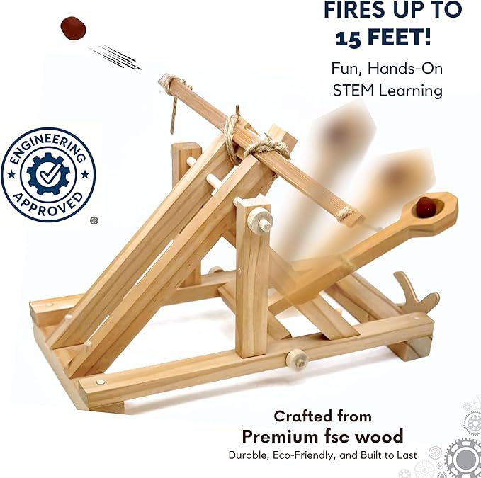 Pathfinders Stem Kits Roman Catapult – Ancient Siege Engine Series | STEM Educational Wooden Kit for Kids & Adults | Build & Launch Model