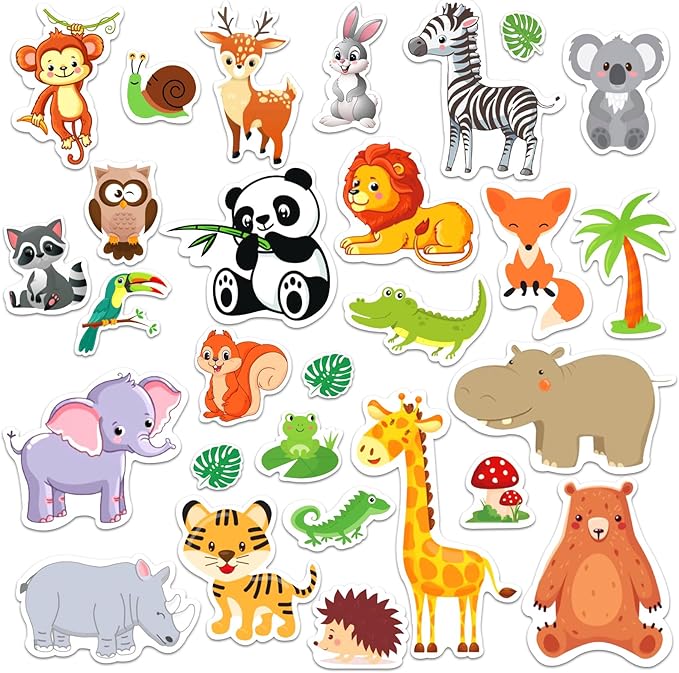 MARFOREVER 50 PCS Jungle Animals Window Gel Clings Stickers Removable and Reusable Window Clings Decals Thick Gel Clings for Adults Kids Classroom Nursery Home Zoo Animals Party Supplies Decorations