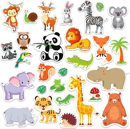 MARFOREVER 50 PCS Jungle Animals Window Gel Clings Stickers Removable and Reusable Window Clings Decals Thick Gel Clings for Adults Kids Classroom Nursery Home Zoo Animals Party Supplies Decorations
