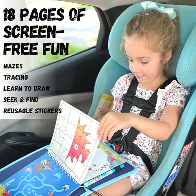 Totebook Kids Travel Educational Activity Book with Washable Markers - Car and Airplane Activities, Learning Toys for Toddlers- Reusable Stickers for Ages 4, 5, 6 (Ocean & Extra Jungle Book)