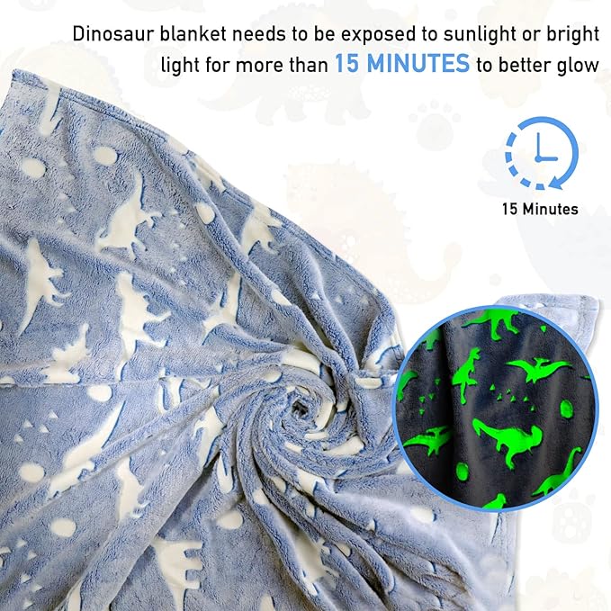 TEHALK Dinosaur Blanket for Boys Girls Glow in The Dark Blankets for Boys Soft Fleece Blankets for Kids 30"x 40"